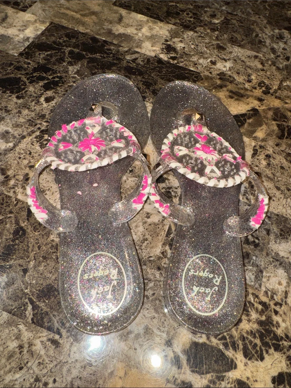 Jack Rogers Silver Colorful Glitter Girls' Sandals with pink/white accents - 4